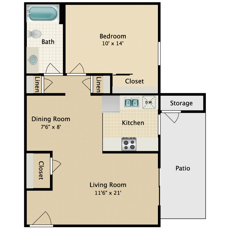 Floor plan image of 1 Bed 1 Bath