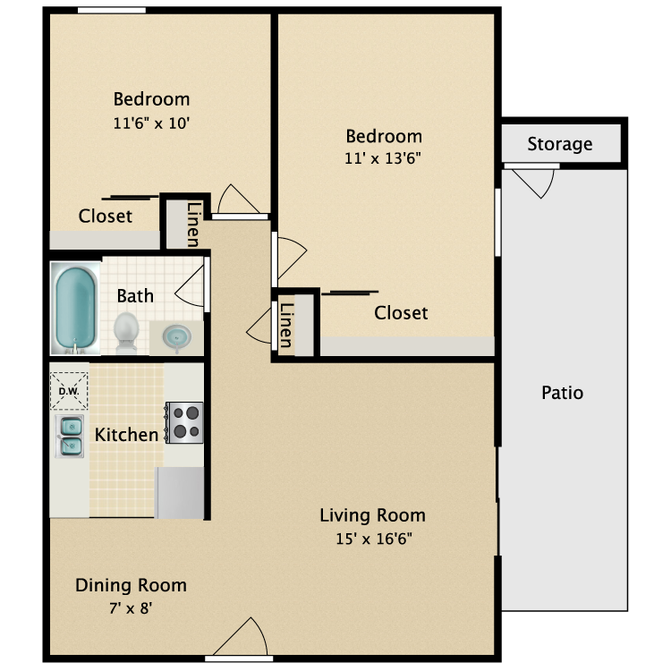 Floor plan image of 2 Bed 1 Bath