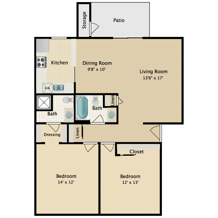 Floor plan image of 2 Bed 2 Bath