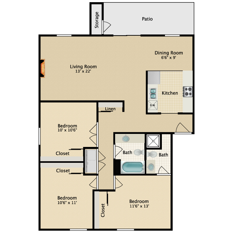 Floor plan image of 3 Bed 2 Bath A