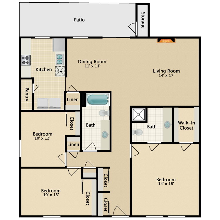 Floor plan image of 3 Bed 2 Bath B