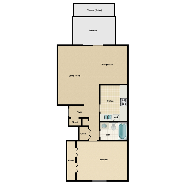 Floor plan image of 1 Bed 1 Bath