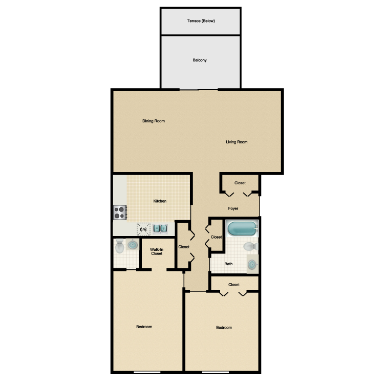 Floor plan image of 2 Bed 1.5 Bath
