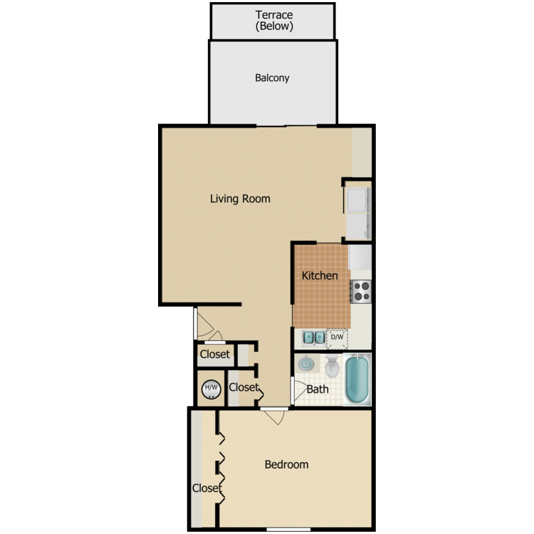 Floor plan image of 1 Bed 1 Bath