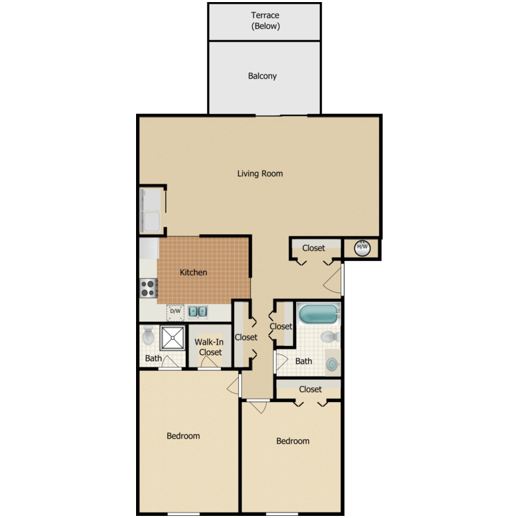 Floor plan image of 2 Bed 1.5 Bath