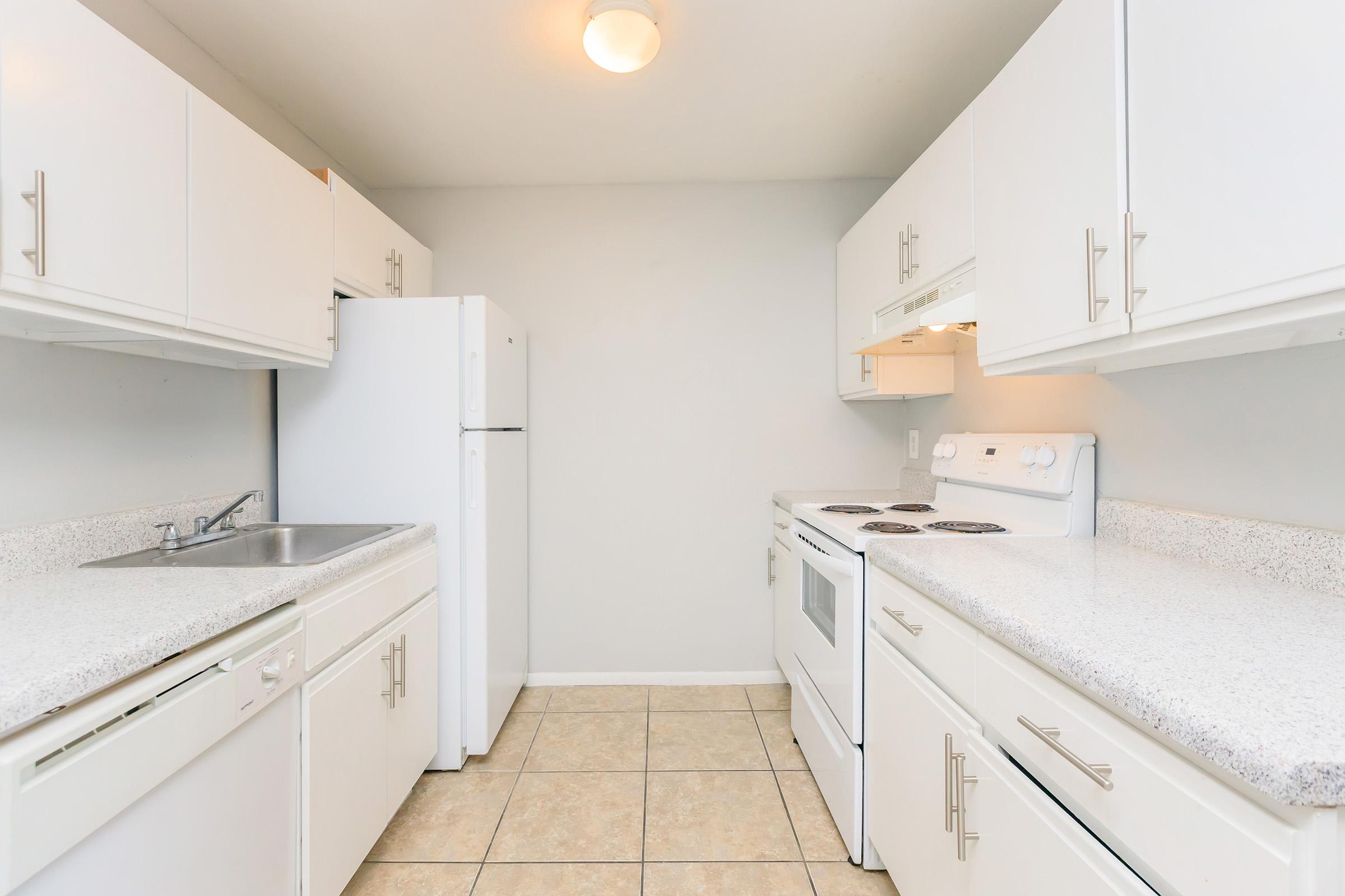 a kitchen with a stove sink and refrigerator