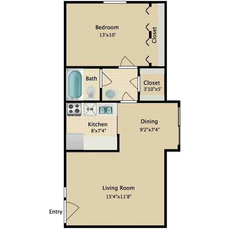 Floor plan image of 1 Bed 1 Bath