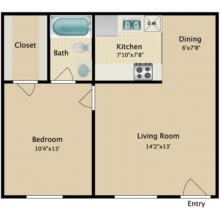 Floor plan image of 1 Bed 1 Bath