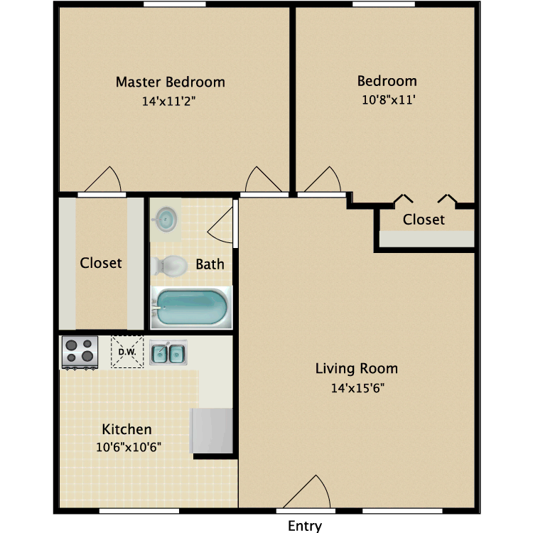 Floor plan image of 2 Bed 1 Bath