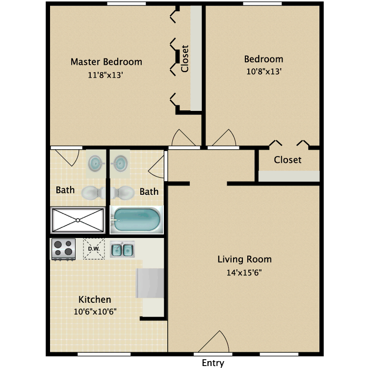 Floor plan image of 2 Bed 2 Bath