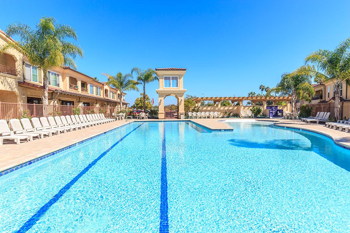 a building with a pool of water