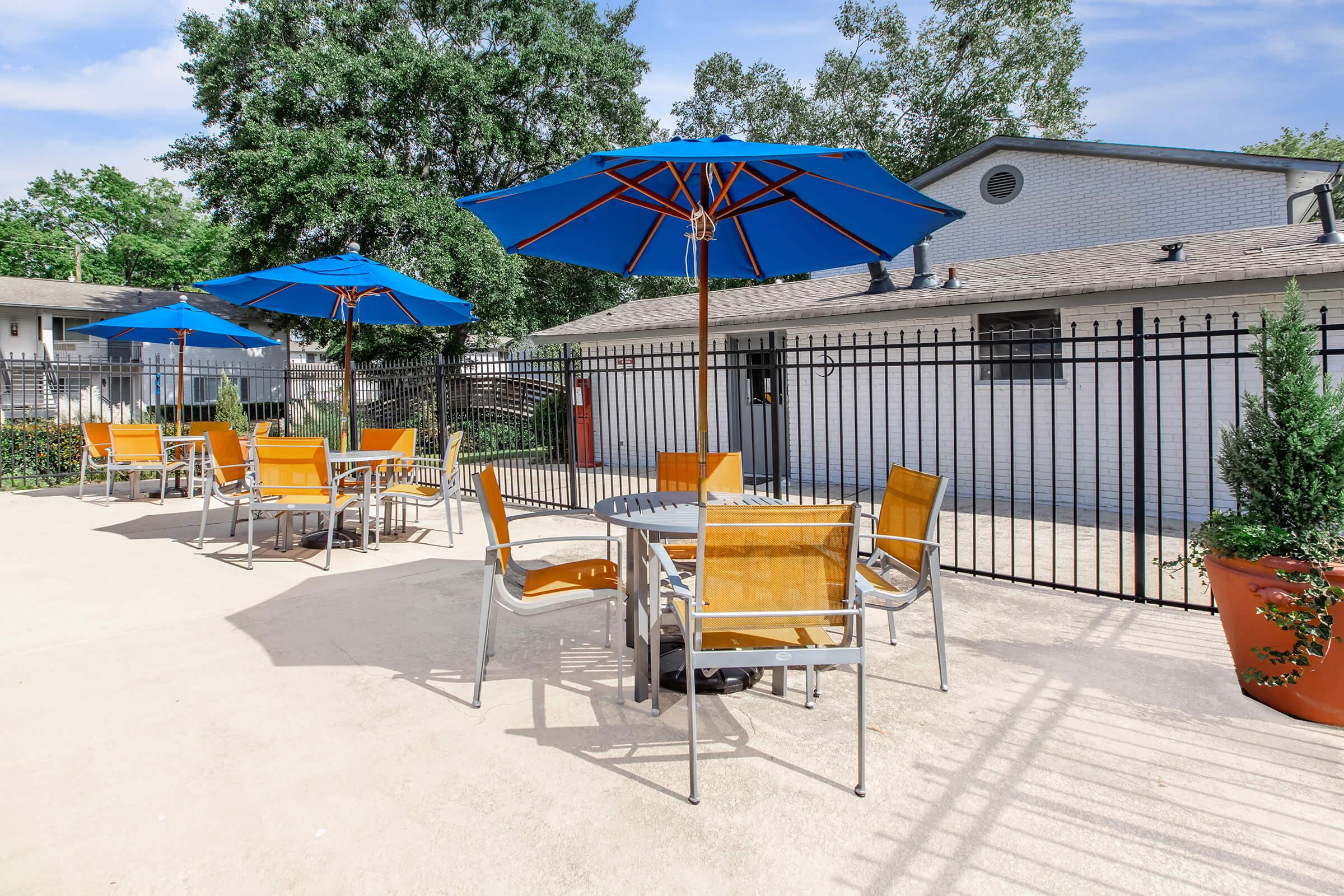 seating areas with umbrellas