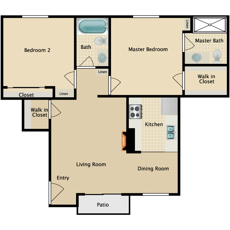 Floor plan image of 2 Bed 2 Bath