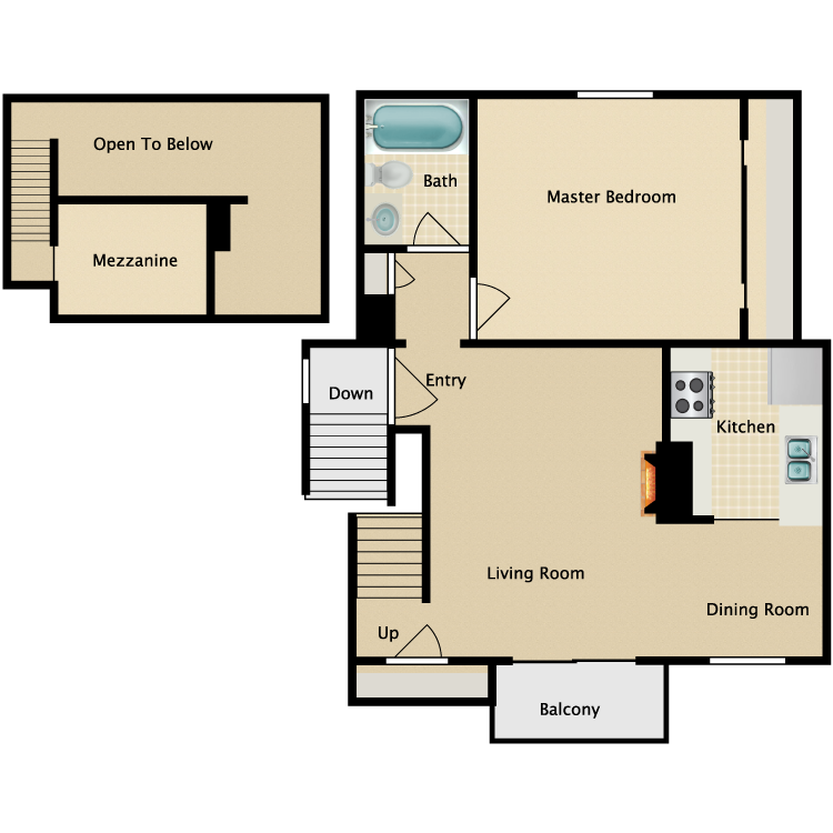 Floor plan image of 1 Bed 1 Bath Loft
