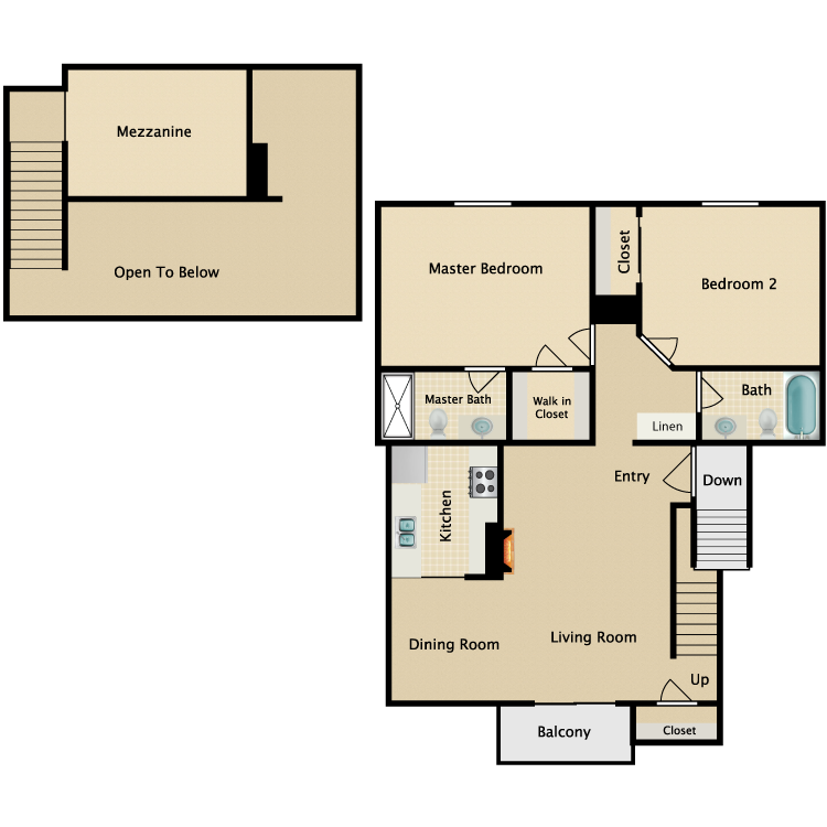 Floor plan image of 2 Bed 2 Bath Loft