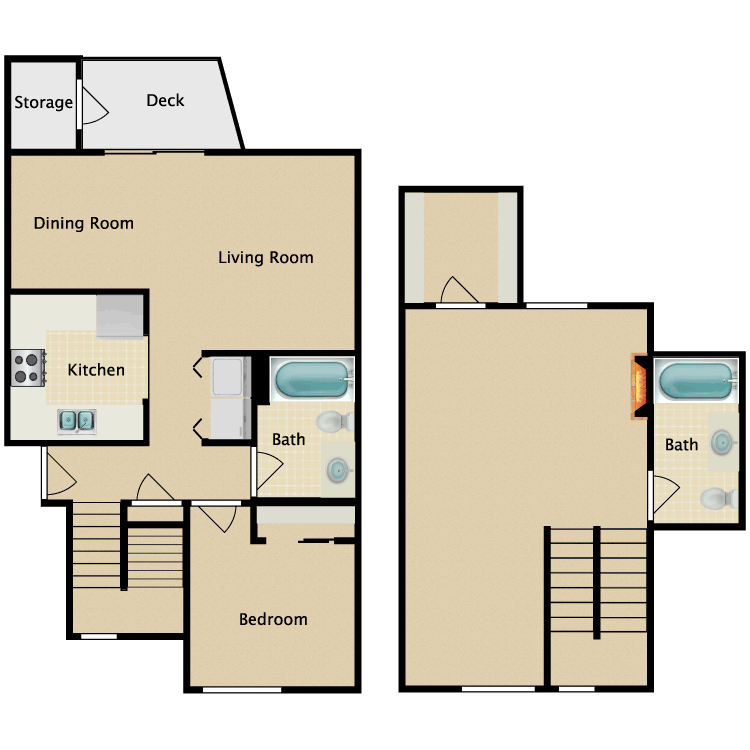 Floor plan image of 2 Bedroom 2 Bathroom Standard Townhome
