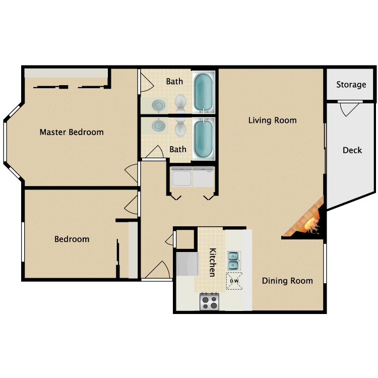 Floor plan image of 2 Bedroom 2 Bathroom Standard