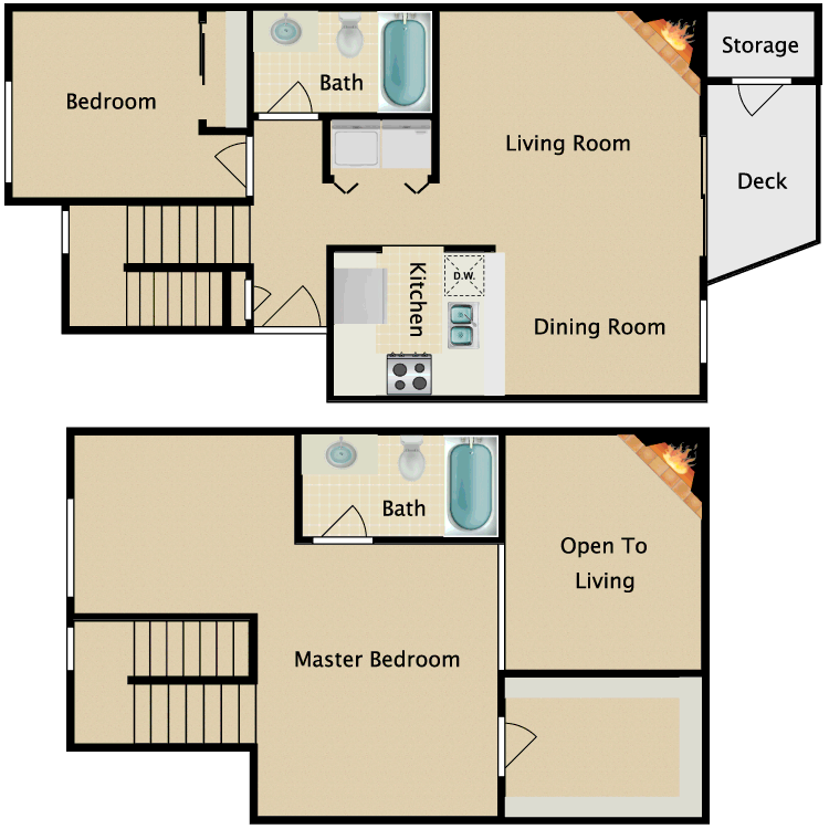 Floor plan image of 2 Bedroom 2 Bathroom Large Townhome