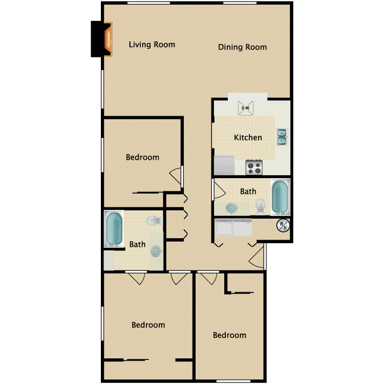 Floor plan image of 3 Bedroom 2 Bathroom