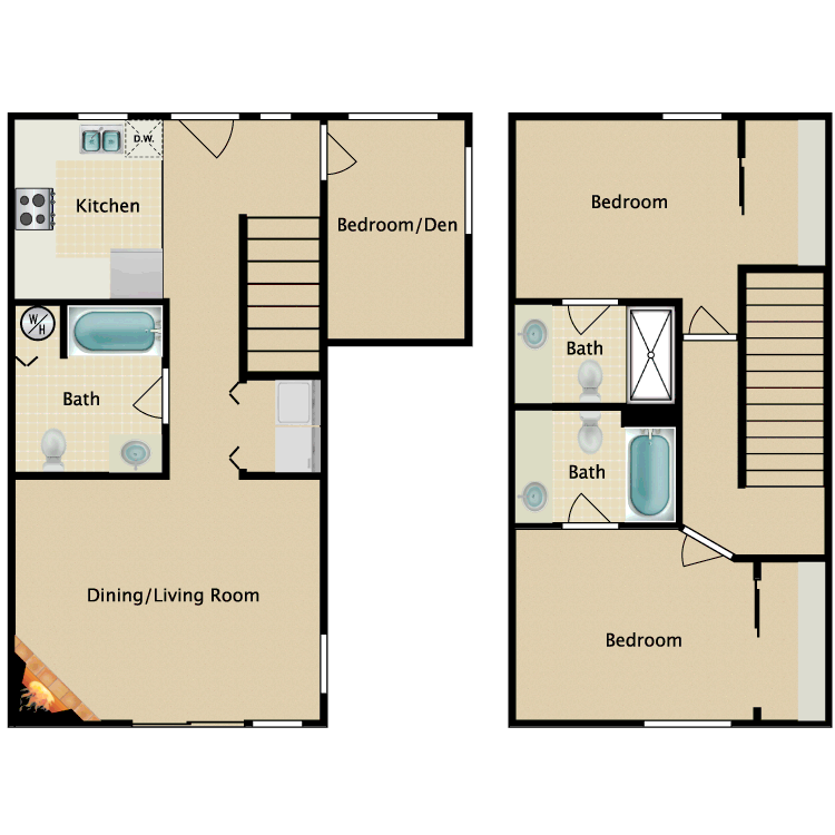 Floor plan image of 3 Bedroom 3 Bathroom Townhome