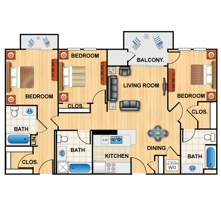 Floor plan image of J (3 bedroom x 3 bath)