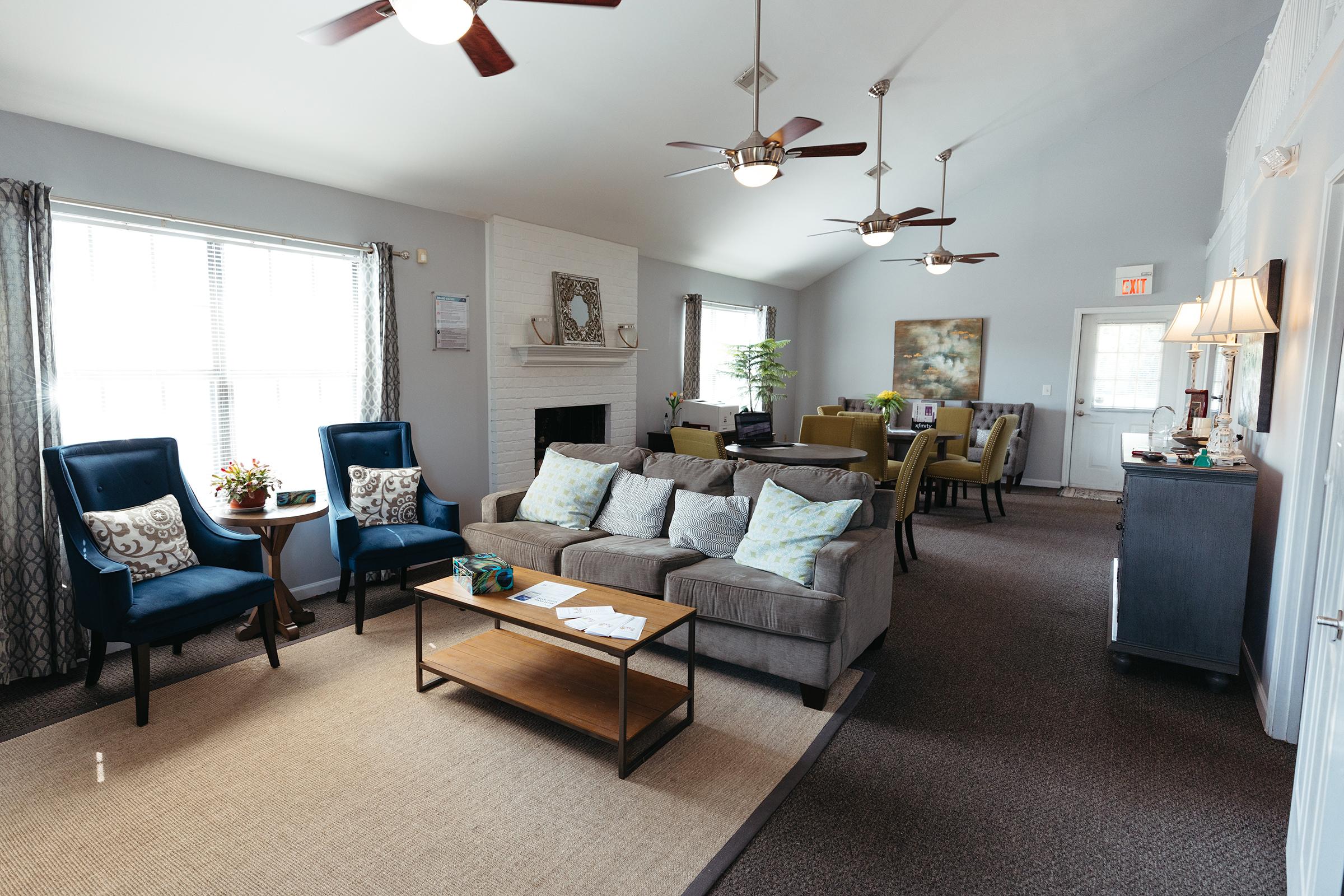 Seating area in community room.