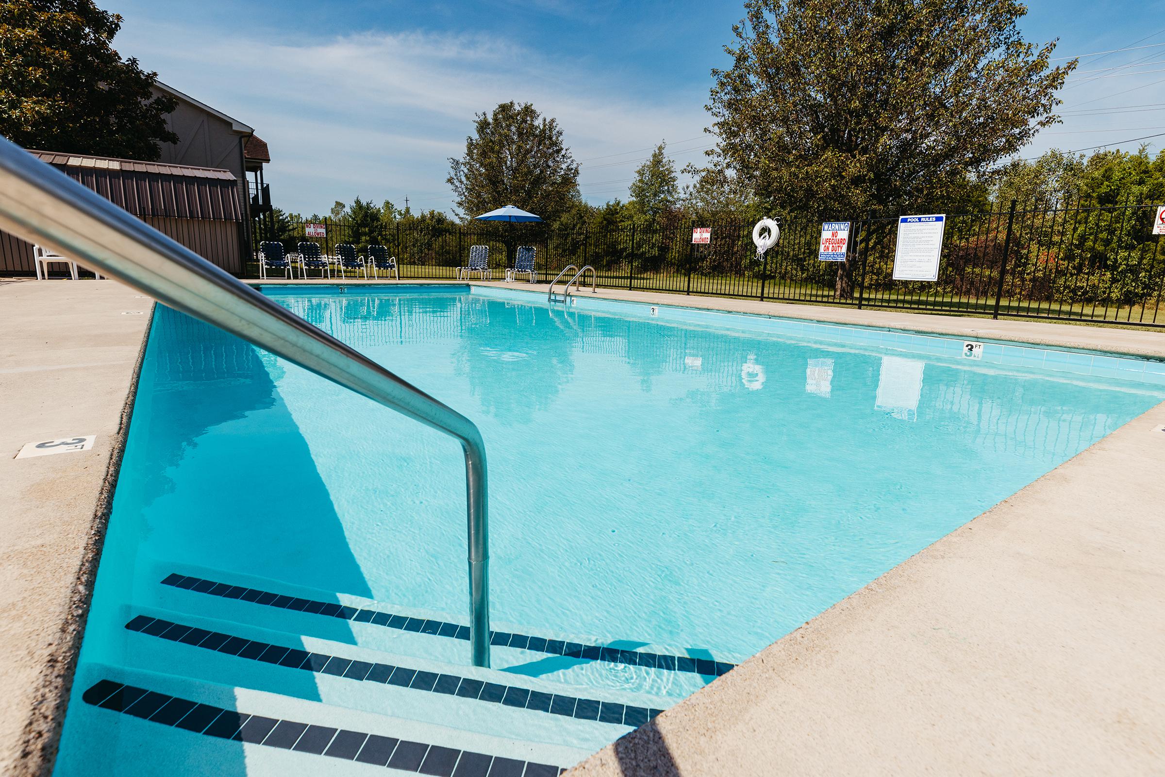 Stairs into swimming pool.