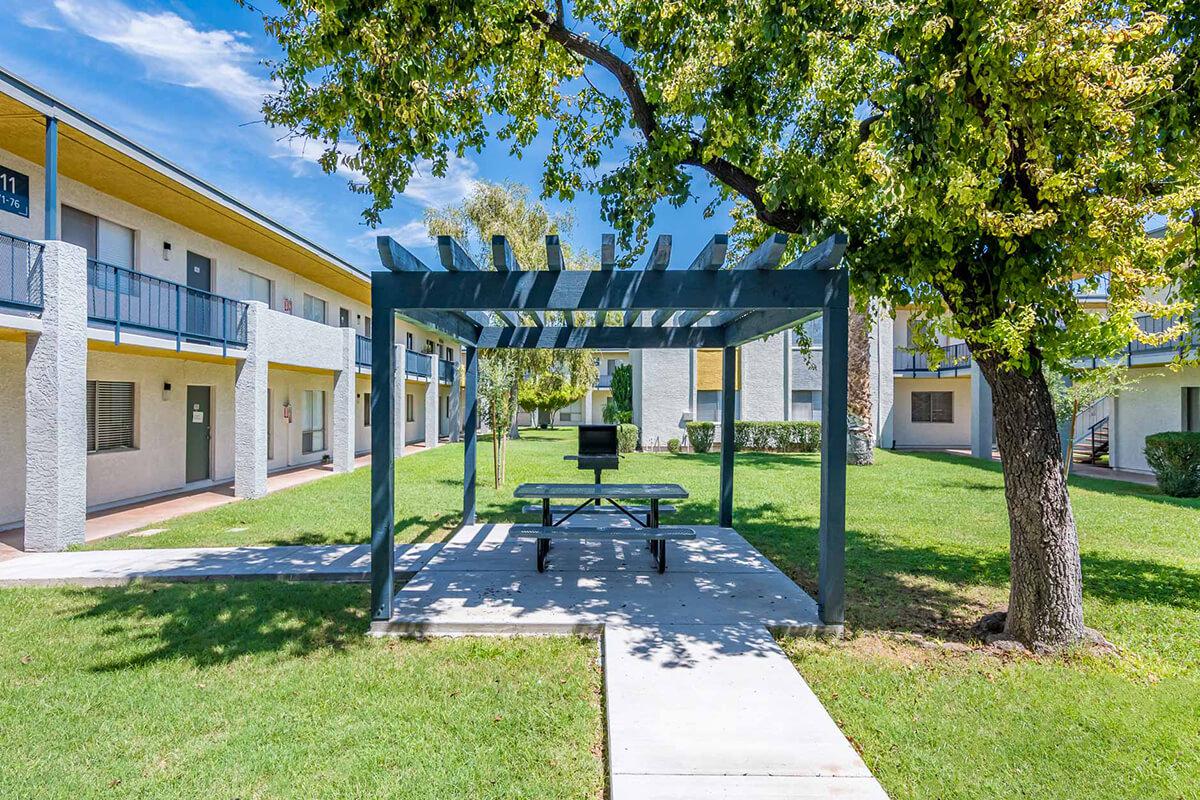 Shaded Picnic Area with Barbecue - The Gallery Apartments - Tempe - Arizona