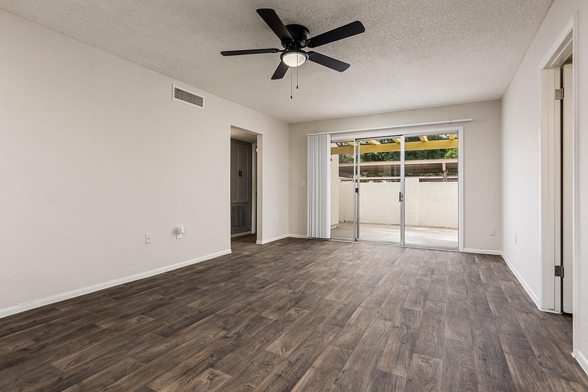 Living Room with Sliding Glass Doors - The Gallery Apartments - Tempe - Arizona