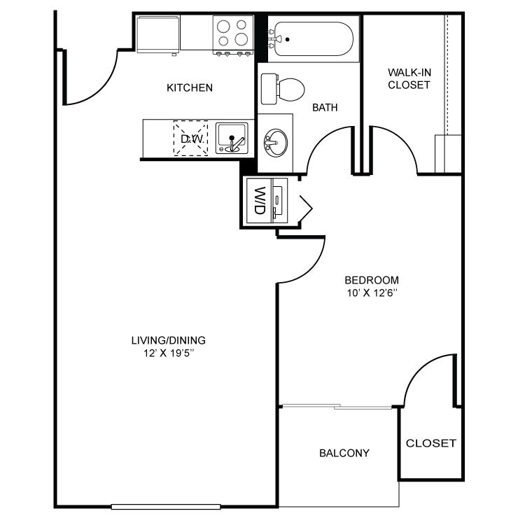 Floor plan image of 1 Bed 1 Bath