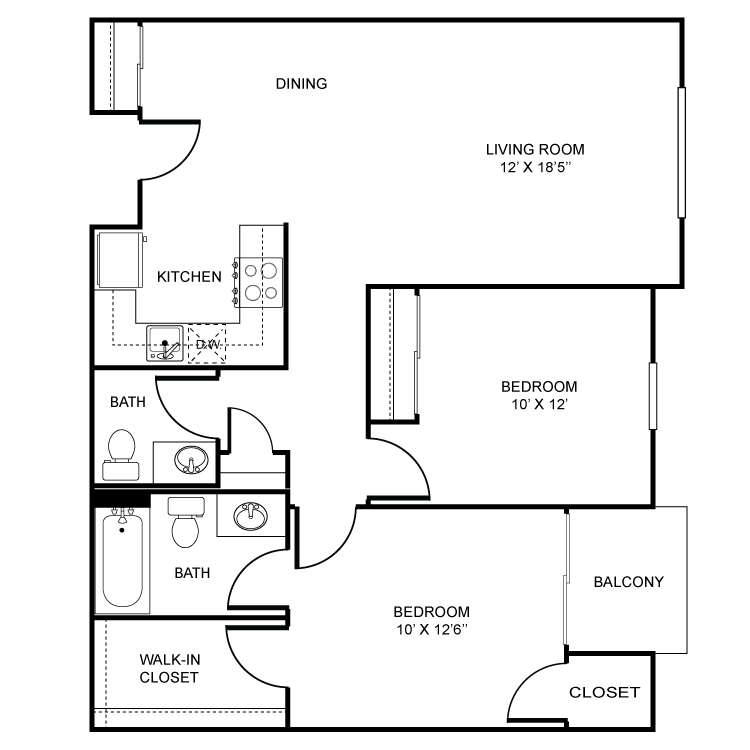 Floor plan image of 2 Bed 1.5 Bath