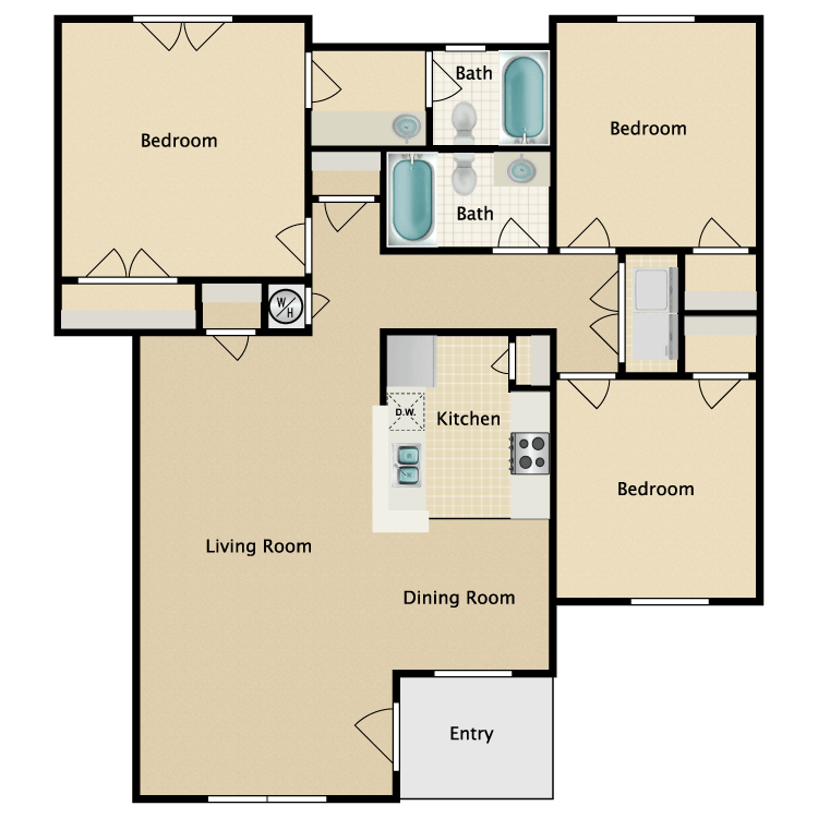 Floor plan image of 3 Bed 2 Bath A