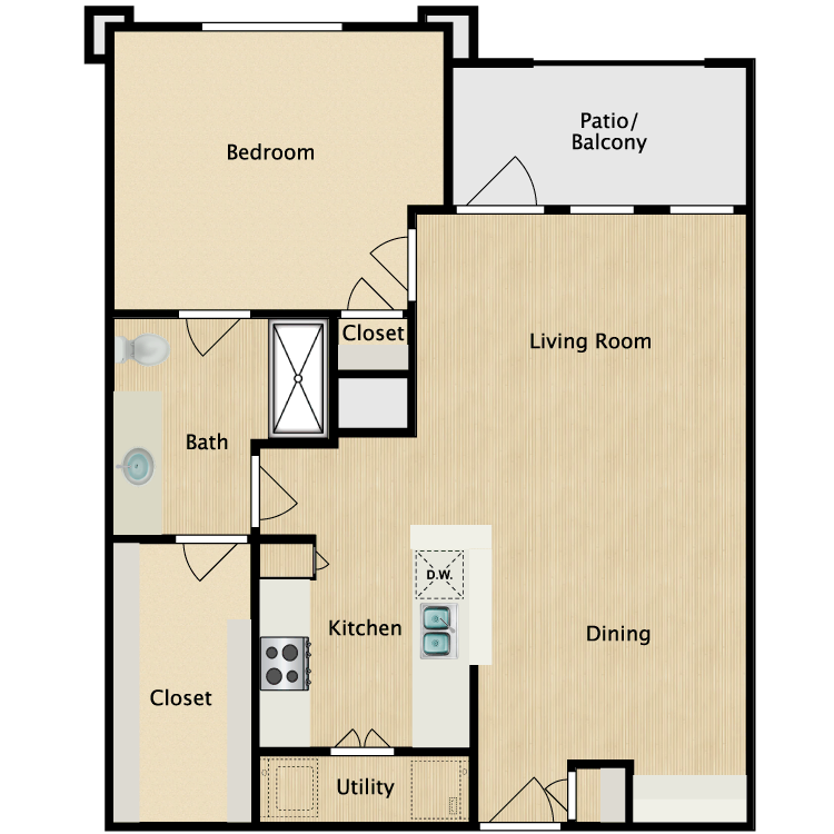 Floor plan image of 1 Bed 1 Bath