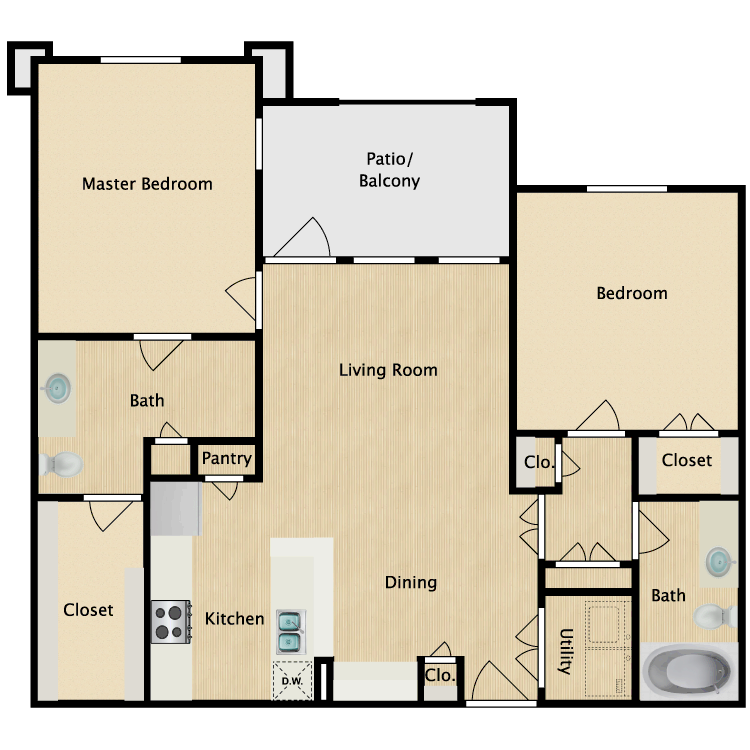 Floor plan image of 2 Bed 2 Bath
