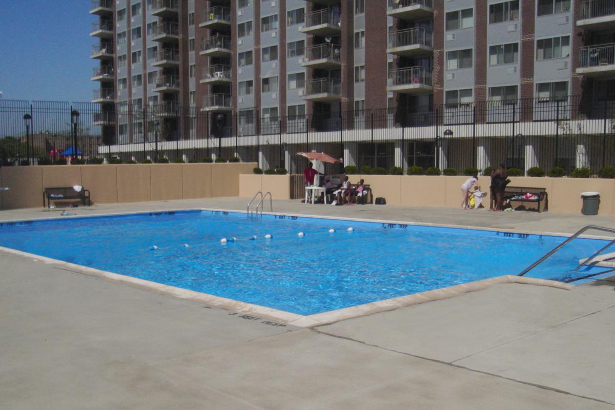 a blue pool of water
