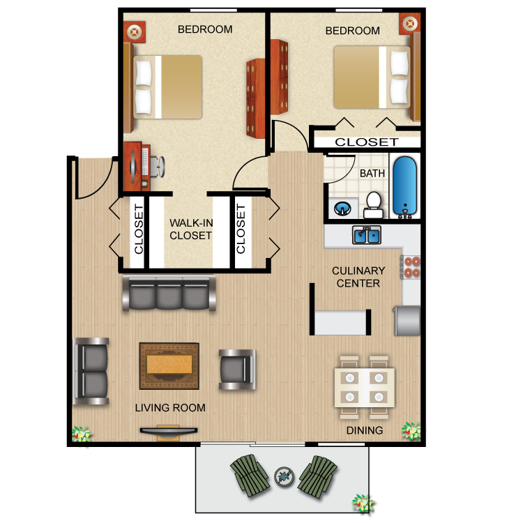 Floor plan image of The Keuka Corner w/Balcony