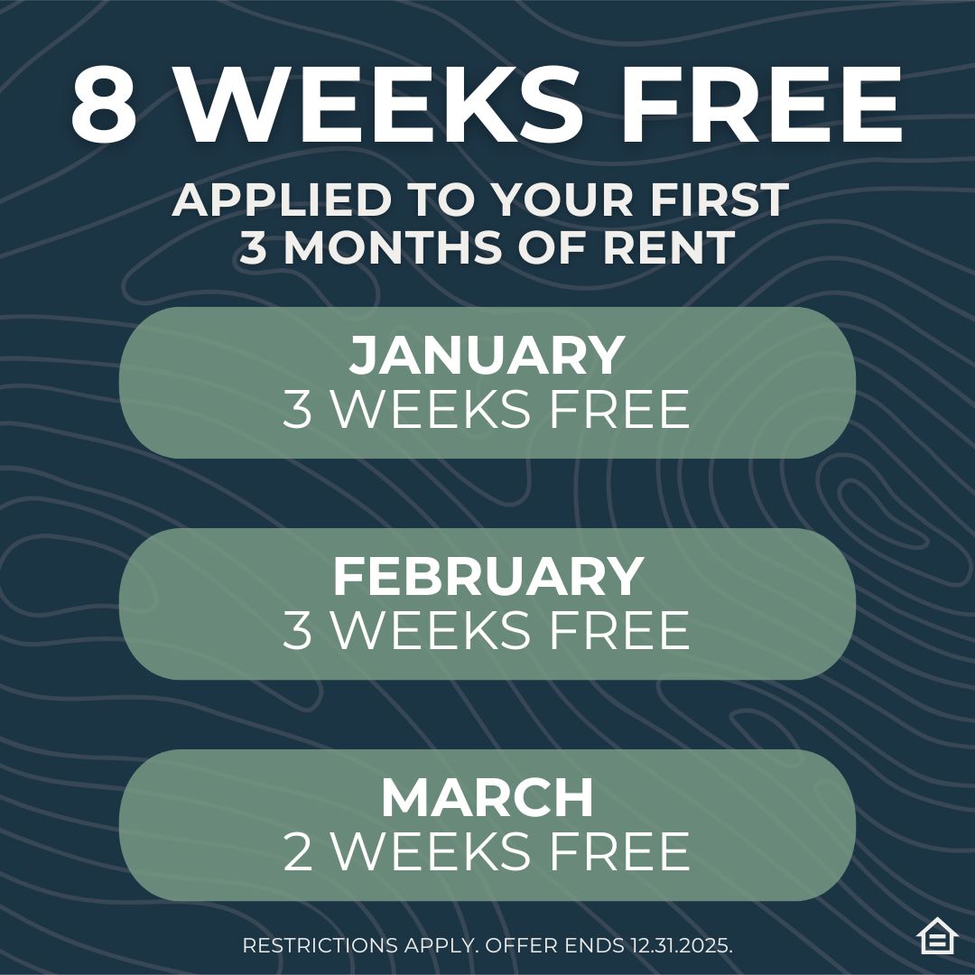 Promotional graphic reading “8 Weeks Free,” with discount applied over the first three months: January 3 weeks free, February 3 weeks free, and March 2 weeks free, with restrictions apply and offer ending 12.31.2025.