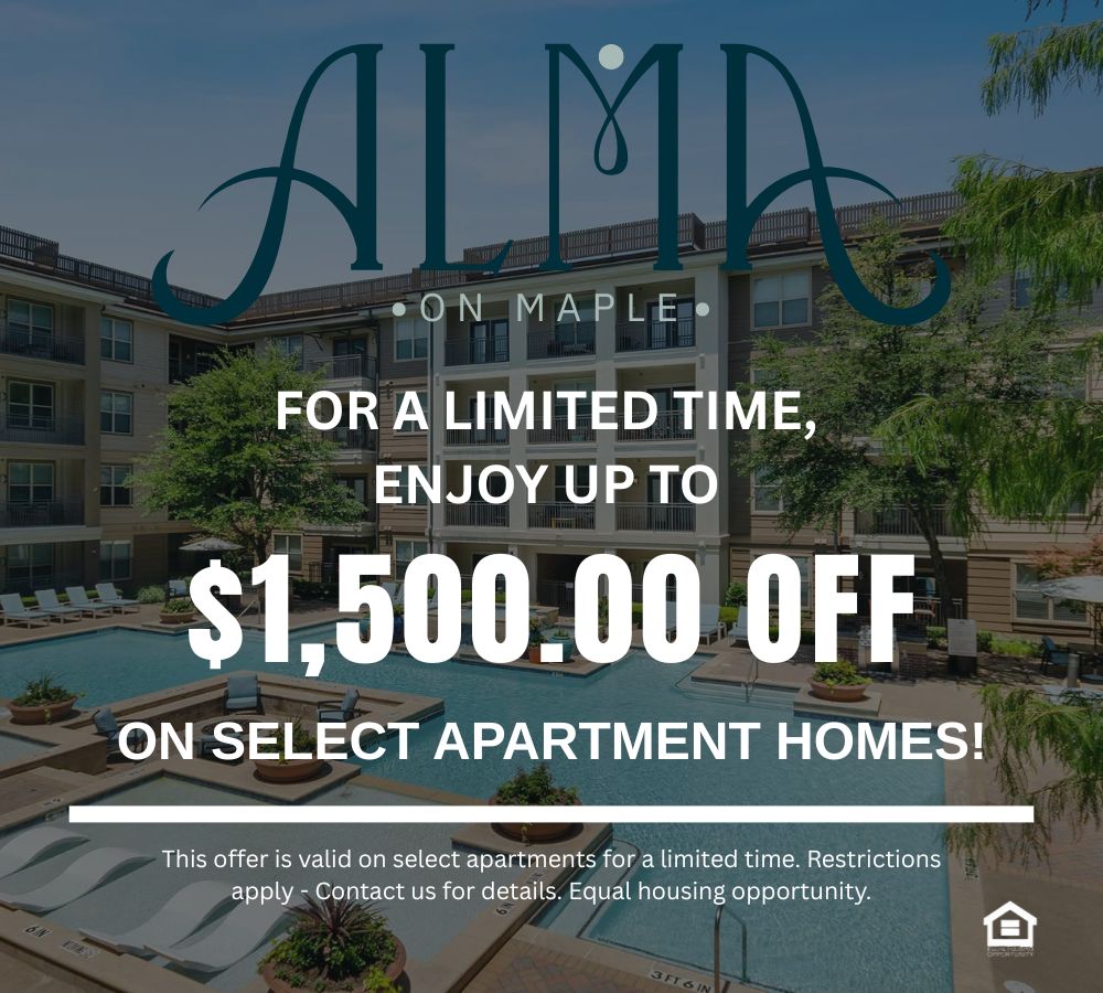 marketing promotional graphic background is of the community's exterior and pool text reads for a limited time, enjoy up to $1500 off on select apartment homes This offer is valid on select apartments for a limited time Restrictions apply Contact us for details Equal housing opportunity