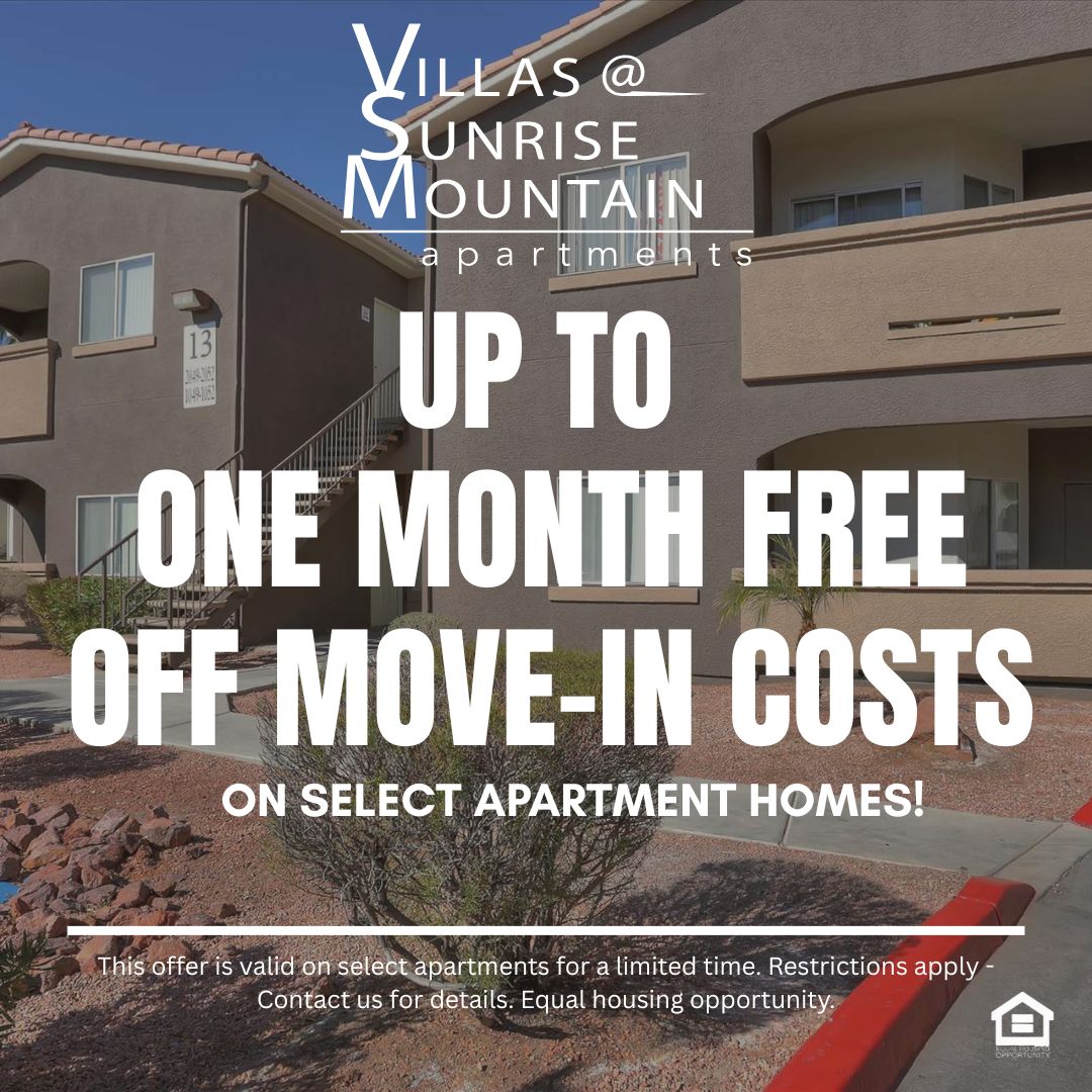 Two-story apartment building with a brown exterior and red accents The entrance features a set of stairs leading to the second floor The landscape includes small shrubs and palm trees with a clear pathway and a portion of a red-painted curb visible Bright sunlight casts soft shadows around the scene text reads up to one month off move in costs on select apartment homes This offer is valid on select apartments for a limited time. Restrictions apply - Contact us for details Equal housing opportuniy.