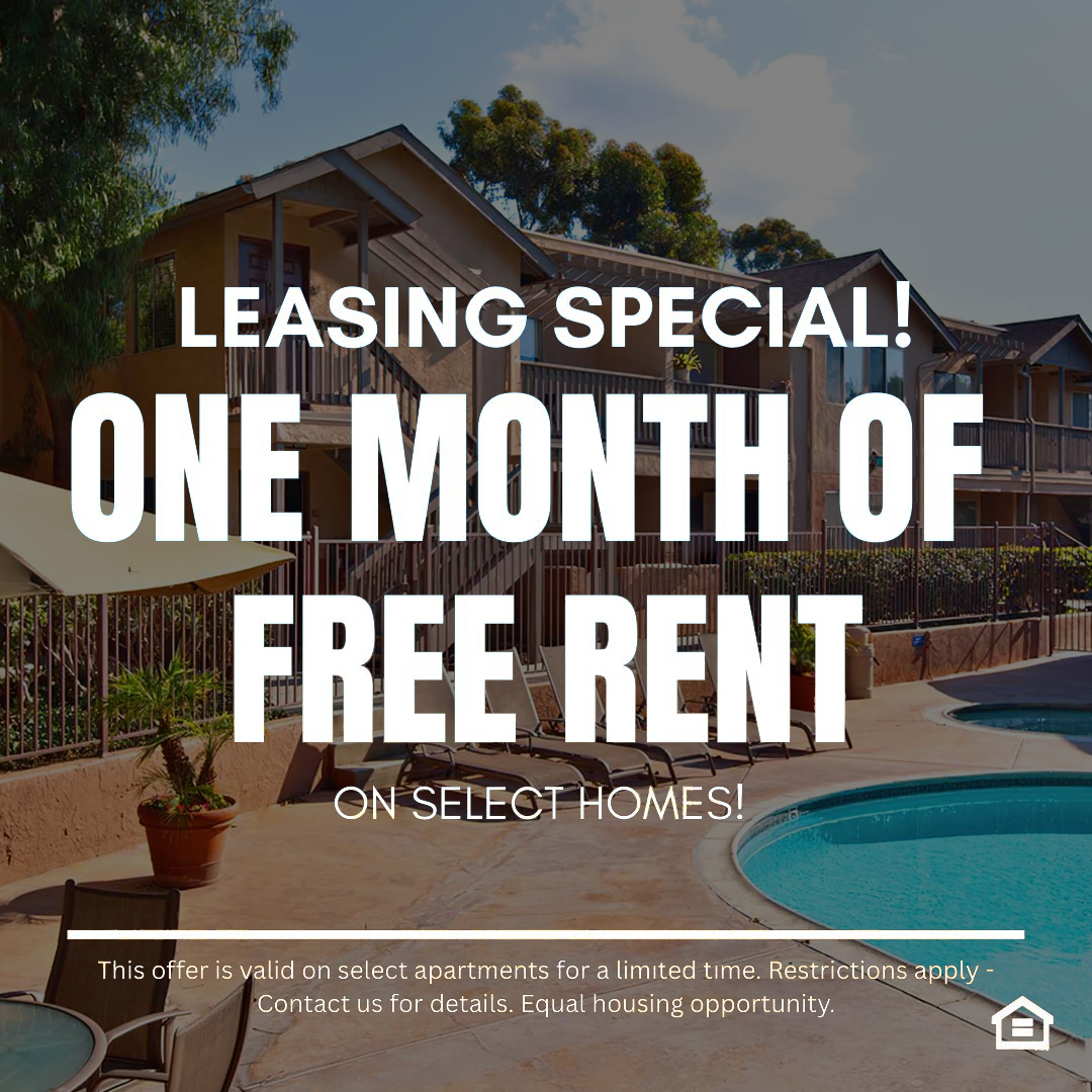 Website Popup Stating MOVE-IN SPECIAL  Move in before April 30, 2026, and receive up to one month of free rent on select apartment homes! Restrictions apply - Contact us for more information! Equal Housing Opportunity. This offer is valid on select apartments for a limited time. Restrictions apply - contact us for details. Equal housing opportunity.