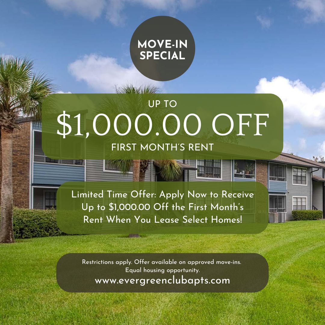 Evergreen Club Apartments. For a limited time, lease at Evergreen Club and receive up to $600.00 OFF select homes!  This offer is valid on select apartments for a limited time.  Additional terms and restrictions apply; contact our office for details. Equal Housing Opportunity.