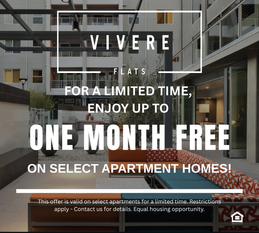 Marketing promotional graphic text reads for a limited time enjoy up to one month free on select apartment homes This offer is valid on select apartments for a limited time Restrictions apply Contact us for details Equal housing opportunity