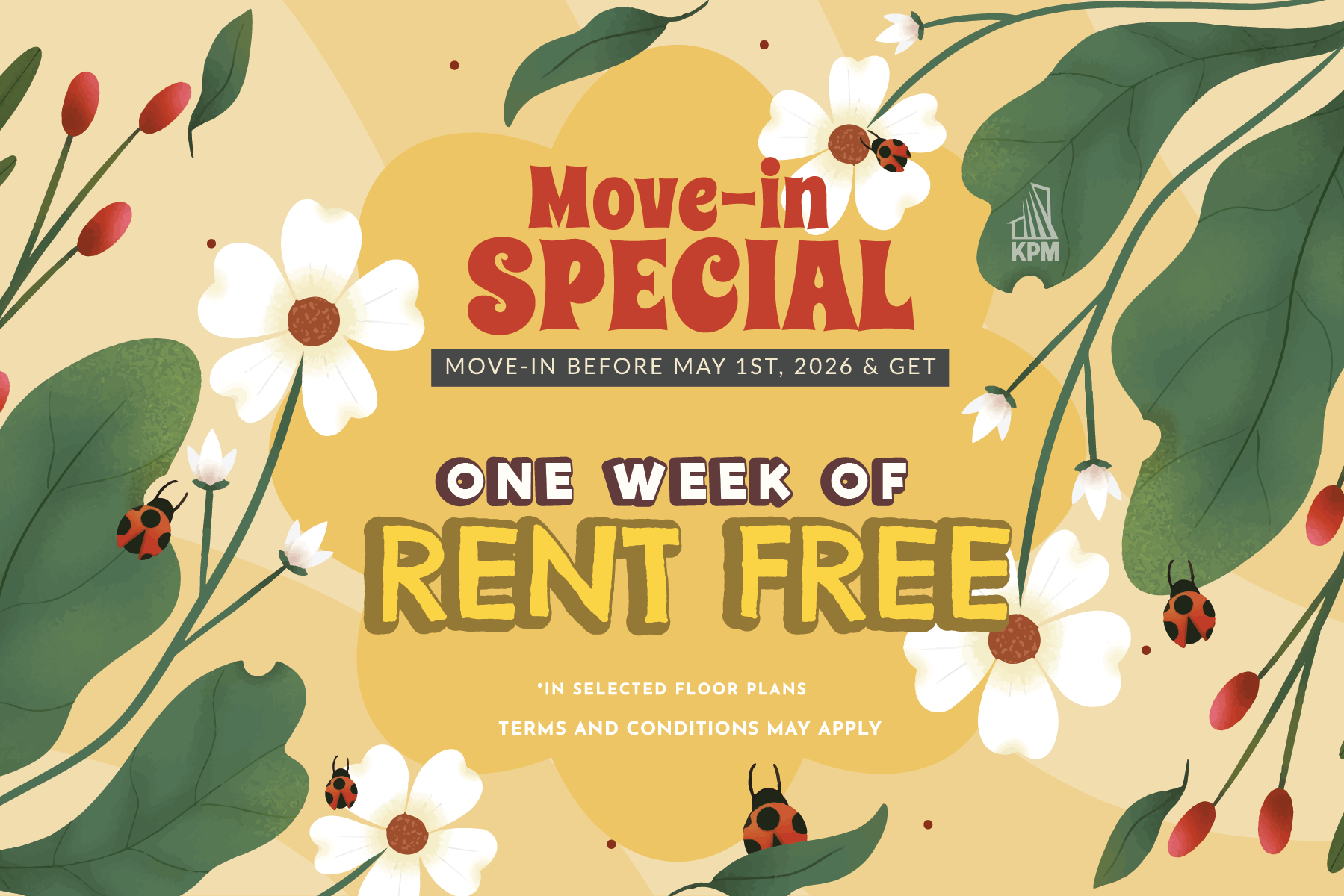 Move-in before May 1st and get one week of Rent Free!