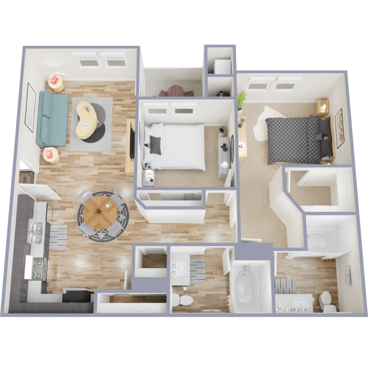 Plan 2A, a 2 bedroom 2 bathroom floor plan.