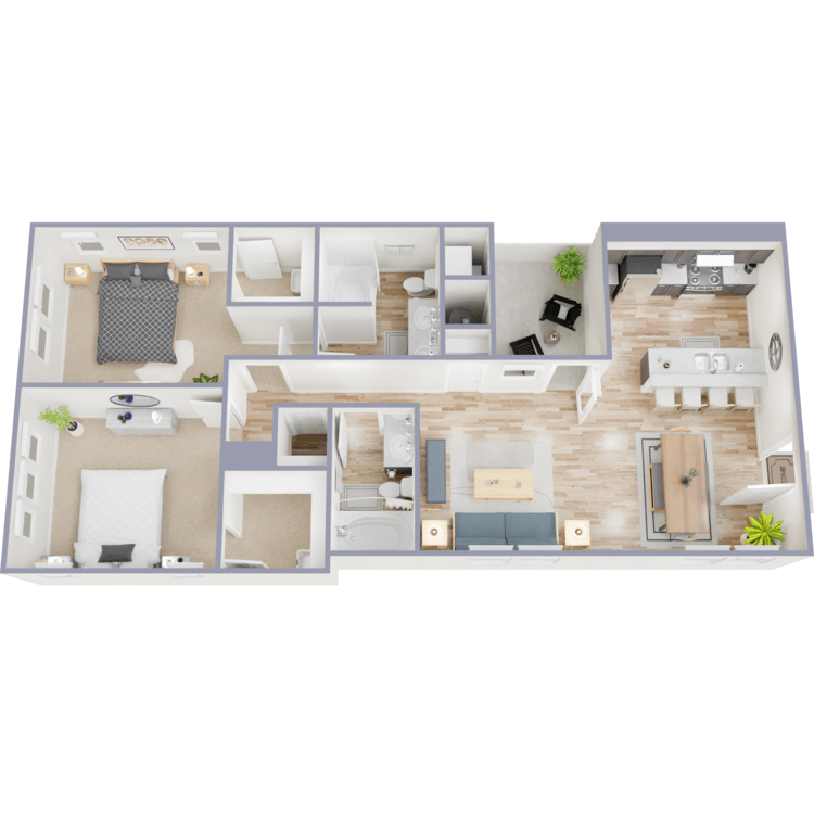 Plan 2C, a 2 bedroom 2 bathroom floor plan.