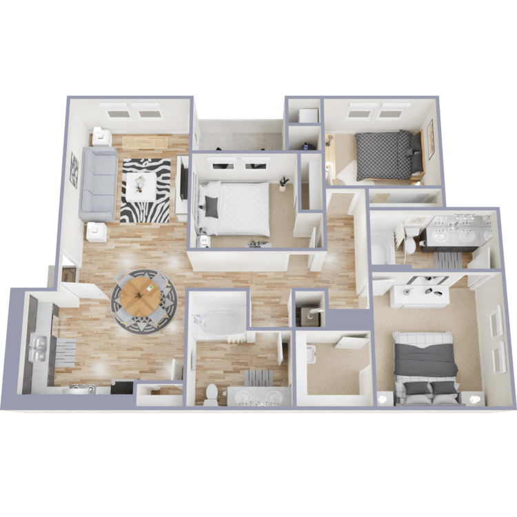 Plan 3A, a 3 bedroom 2 bathroom floor plan.