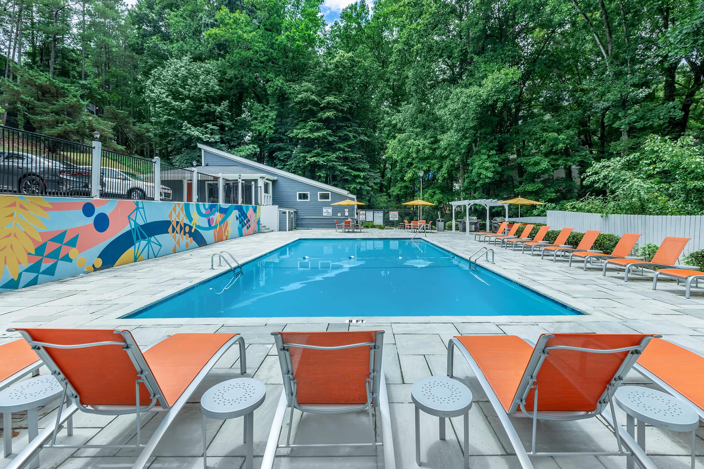 an orange and blue pool