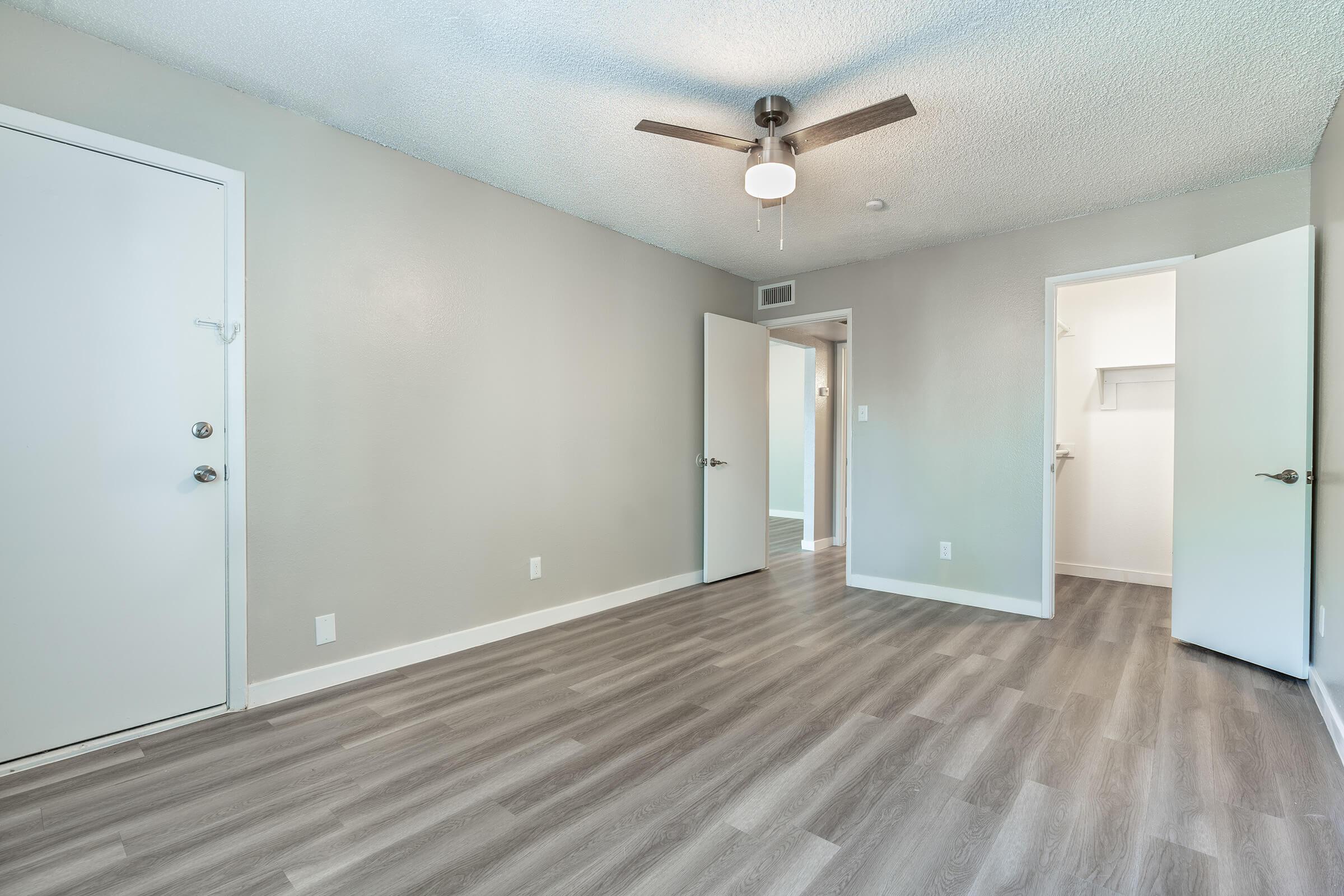 Large spacious open floor plan bedroom with a walk in closet