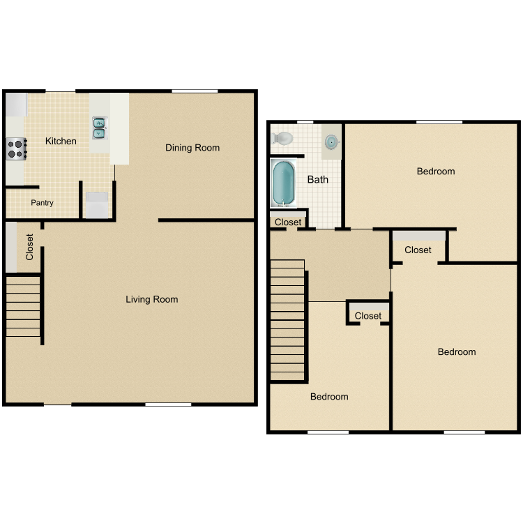 Floor plan image of Three Bedroom Townhome