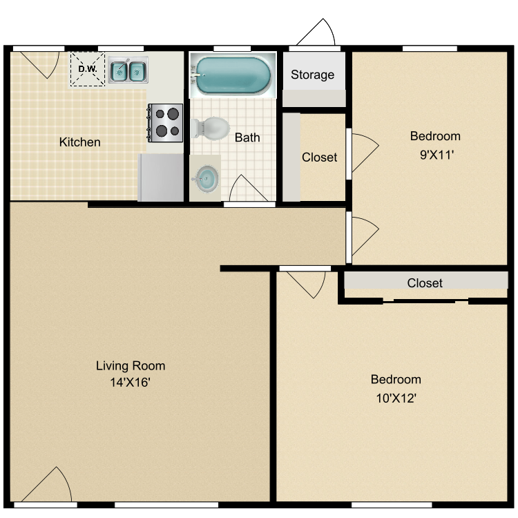 Floor plan image of 2 Bed 1 Bath